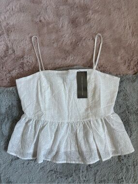 French connection summer white eyelet peplum tank top